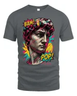 Pop Art David Bust Graphic T-Shirt Retro Streetwear Tee - gray t-shirt on white background