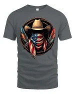 American Cowboy Flag T-Shirt Patriotic Western Graphic - gray t-shirt on white background