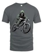 Skull Biker Graphic T-Shirt Dark Street BMX Rider Tee - gray t-shirt on white background