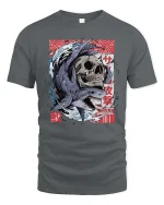 Shark Skull Graphic T-Shirt Japanese Wave Streetwear - gray t-shirt on white background