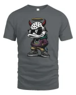 Streetwear Devil Duck Graphic T-Shirt Urban Cartoon Tee - gray t-shirt on white background