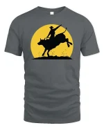 Rodeo Bull Riding Silhouette T-Shirt Western Cowboy Tee - gray t-shirt on white background