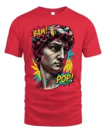 Pop Art David Bust Graphic T-Shirt Retro Streetwear Tee - red t-shirt on white background