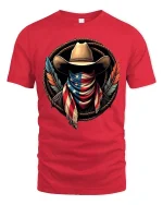 American Cowboy Flag T-Shirt Patriotic Western Graphic - red t-shirt on white background