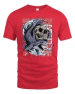 Shark Skull Graphic T-Shirt Japanese Wave Streetwear - red t-shirt on white background