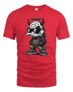 Streetwear Devil Duck Graphic T-Shirt Urban Cartoon Tee - red t-shirt on white background