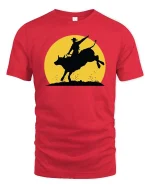 Rodeo Bull Riding Silhouette T-Shirt Western Cowboy Tee - red t-shirt on white background