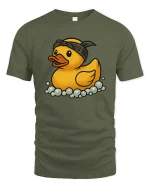 Cool Rubber Duck Graphic T-Shirt Funny Bath Cartoon Tee - military green t-shirt on white background
