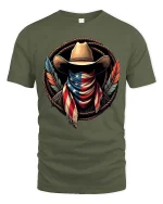 American Cowboy Flag T-Shirt Patriotic Western Graphic - military green t-shirt on white background