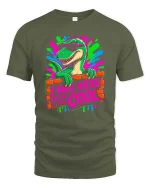 Cool Dinosaur Graphic T-Shirt Retro Funny Streetwear Tee - military green t-shirt on white background