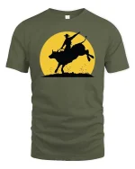 Rodeo Bull Riding Silhouette T-Shirt Western Cowboy Tee - military green t-shirt on white background