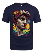 Pop Art David Bust Graphic T-Shirt Retro Streetwear Tee - navy t-shirt on white background