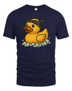 Cool Rubber Duck Graphic T-Shirt Funny Bath Cartoon Tee - navy t-shirt on white background