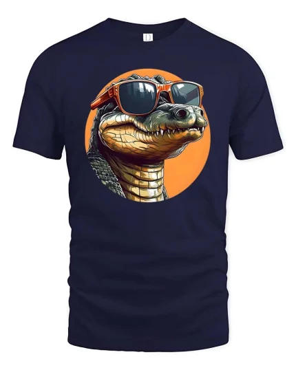 Cool Alligator Sunglasses T-Shirt Funny Reptile Graphic - navy t-shirt on white background