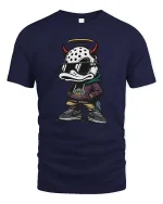 Streetwear Devil Duck Graphic T-Shirt Urban Cartoon Tee - navy t-shirt on white background