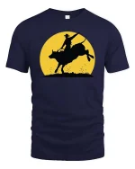 Rodeo Bull Riding Silhouette T-Shirt Western Cowboy Tee - navy t-shirt on white background
