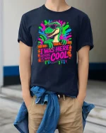 Cool Dinosaur Graphic T-Shirt Retro Funny Streetwear Tee - model wearing navy tee with hands in pockets