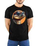 Cool Alligator Sunglasses T-Shirt Funny Reptile Graphic - model wearing black tee with hands behind back