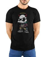 Streetwear Devil Duck Graphic T-Shirt Urban Cartoon Tee - model wearing black tee with hands behind back