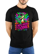 Cool Dinosaur Graphic T-Shirt Retro Funny Streetwear Tee - model wearing black tee with hands behind back