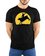 Rodeo Bull Riding Silhouette T-Shirt Western Cowboy Tee - model wearing black tee with hands behind back