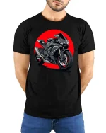 Sport Bike Graphic T-Shirt Racing Motorcycle Streetwear - model wearing black tee with hands behind back