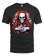 Grim Reaper Skull Graphic T-Shirt Dark Gothic Horror Tee - black t-shirt on white background