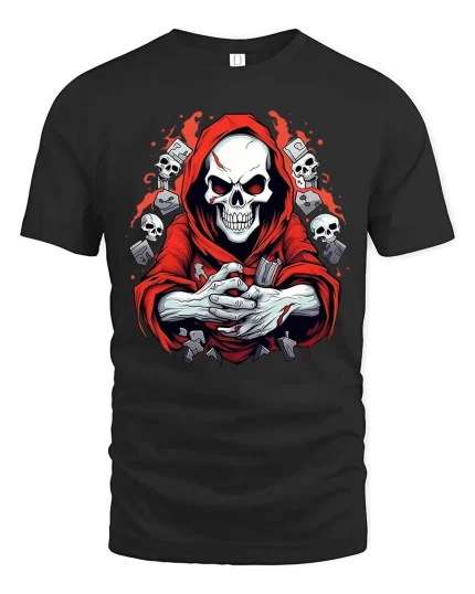 Grim Reaper Skull Graphic T-Shirt Dark Gothic Horror Tee - black t-shirt on white background