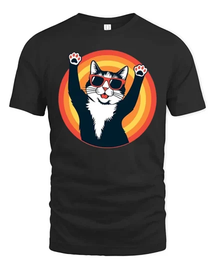 Cool Cat Sunglasses Graphic T-Shirt Retro Funny Pet Tee - black t-shirt on white background