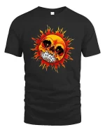 Flaming Skull Sun Graphic T-Shirt Dark Gothic Fire Art Tee - black t-shirt on white background