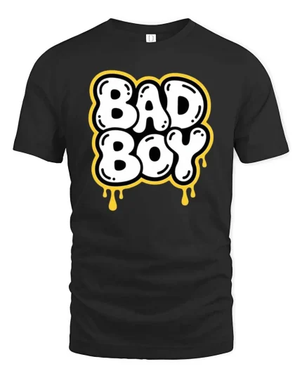 Bad Boy Graphic T-Shirt Bold Streetwear Drip Style Tee - black t-shirt on white background