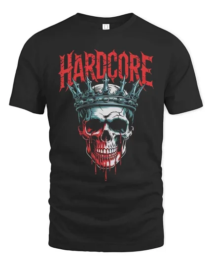 Hardcore Skull Crown Graphic T-Shirt Dark Gothic Style Tee - black t-shirt on white background