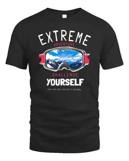Extreme Adventure Graphic T-Shirt Challenge Yourself Tee - black t-shirt on white background
