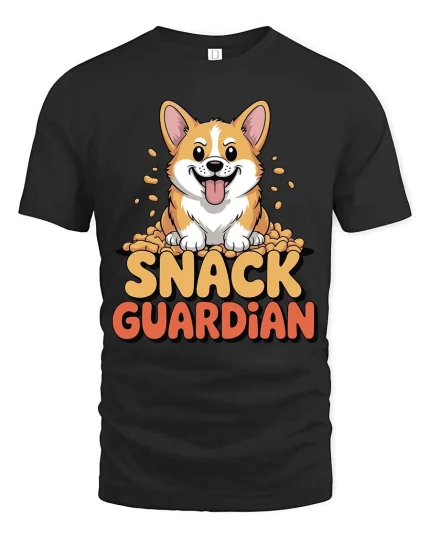 Snack Guardian Corgi Graphic T-Shirt Funny Dog Lover Tee - black t-shirt on white background