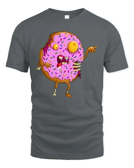 Zombie Donut Graphic T-Shirt Funny Horror Food Creepy Art - gray t-shirt on white background