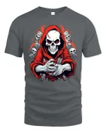 Grim Reaper Skull Graphic T-Shirt Dark Gothic Horror Tee - gray t-shirt on white background