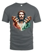 Jesus Faith Graphic T-Shirt Spiritual Christian Art Worship - gray t-shirt on white background