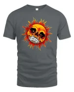 Flaming Skull Sun Graphic T-Shirt Dark Gothic Fire Art Tee - gray t-shirt on white background