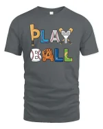 Play Ball Baseball Graphic T-Shirt Funny Sports Fan Tee - gray t-shirt on white background