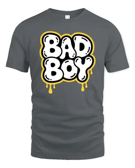 Bad Boy Graphic T-Shirt Bold Streetwear Drip Style Tee - gray t-shirt on white background