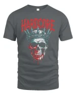 Hardcore Skull Crown Graphic T-Shirt Dark Gothic Style Tee - gray t-shirt on white background
