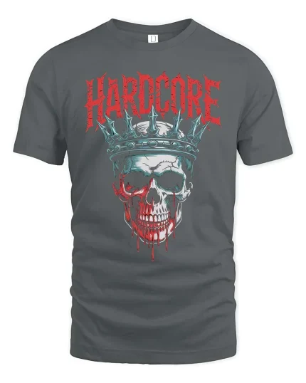 Hardcore Skull Crown Graphic T-Shirt Dark Gothic Style Tee - gray t-shirt on white background