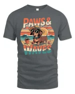 Paws And Waves Dog Beach Graphic T-Shirt Cute Summer Tee - gray t-shirt on white background