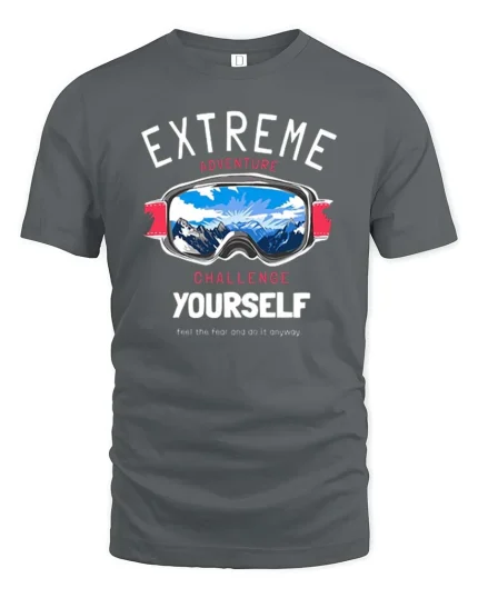 Extreme Adventure Graphic T-Shirt Challenge Yourself Tee - gray t-shirt on white background