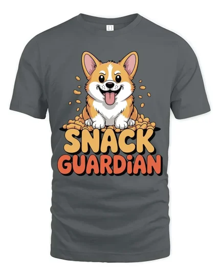 Snack Guardian Corgi Graphic T-Shirt Funny Dog Lover Tee - gray t-shirt on white background