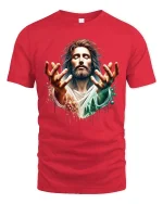 Jesus Faith Graphic T-Shirt Spiritual Christian Art Worship - red t-shirt on white background