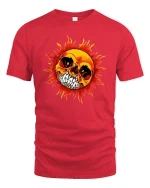 Flaming Skull Sun Graphic T-Shirt Dark Gothic Fire Art Tee - red t-shirt on white background