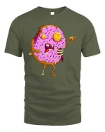 Zombie Donut Graphic T-Shirt Funny Horror Food Creepy Art - military green t-shirt on white background