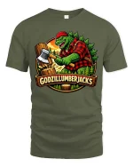 Godzillumberjack Graphic T-Shirt Funny Lumberjack Monster - military green t-shirt on white background