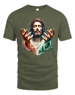 Jesus Faith Graphic T-Shirt Spiritual Christian Art Worship - military green t-shirt on white background